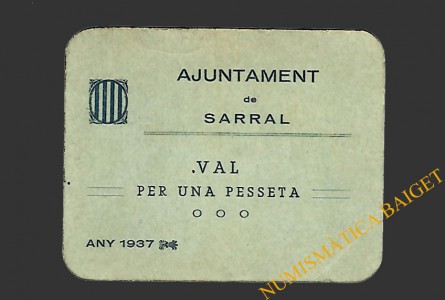 SARRAL (Tarragona) 1 pesseta 1937