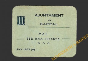 SARRAL (Tarragona) 1 pesseta 1937