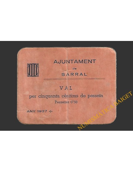 SARRAL (Tarragona) 0'50 pessetes 1937
