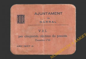 SARRAL (Tarragona) 0'50 pessetes 1937