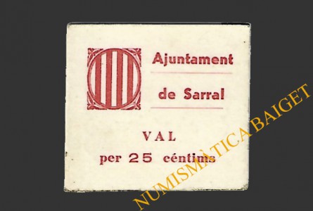 SARRAL (Tarragona) 25 cèntims 1937