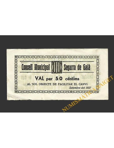 SEGARRA DE GAIÀ (Tarragona) 50 cèntims setembre del 1937