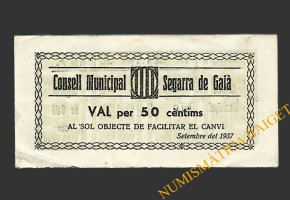 SEGARRA DE GAIÀ (Tarragona) 50 cèntims setembre del 1937