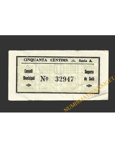 SEGARRA DE GAIÀ (Tarragona) 50 cèntims setembre del 1937