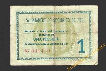 SEGÚRIES DE TER (Girona) 1 pesseta maig del 1937