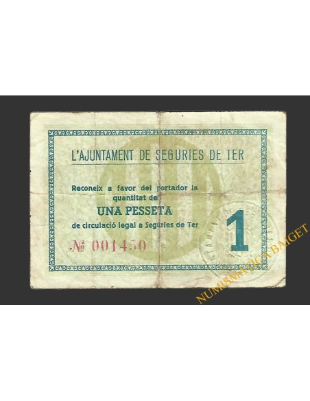 SEGÚRIES DE TER (Girona) 1 pesseta maig del 1937