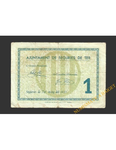 SEGÚRIES DE TER (Girona) 1 pesseta maig del 1937