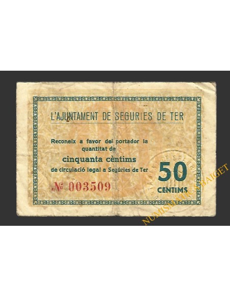 SEGÚRIES DE TER (Girona) 50 cèntims maig del 1937