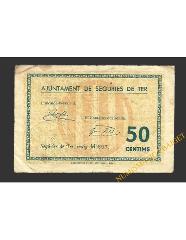 SEGÚRIES DE TER (Girona) 50 cèntims maig del 1937