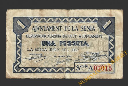 SÉNIA, LA (Tarragona) 1 pesseta juny del 1937