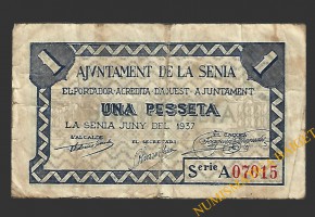 SÉNIA, LA (Tarragona) 1 pesseta juny del 1937