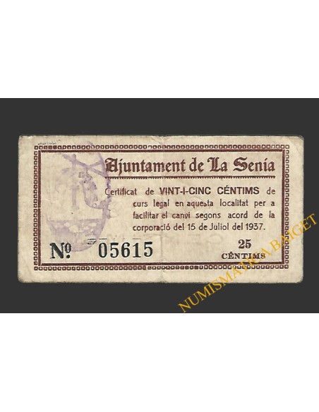 SÉNIA, LA (Tarragona) 25 cèntims 15 de juliol del 1937