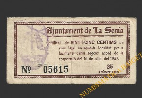 SÉNIA, LA (Tarragona) 25 cèntims 15 de juliol del 1937