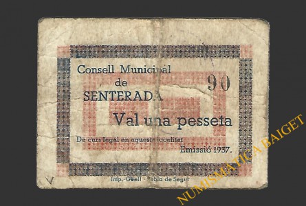 SENTERADA (Lleida) 1 pesseta 1937