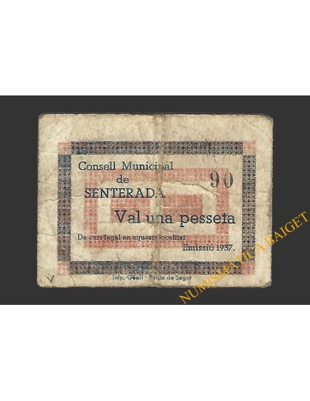 SENTERADA (Lleida) 1 pesseta 1937