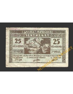 SENTMENAT (Barcelona) 25 cèntims 26 d'agost del 1937