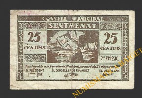 SENTMENAT (Barcelona) 25 cèntims 26 d'agost del 1937