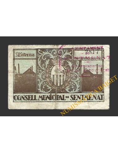 SENTMENAT (Barcelona) 25 cèntims 26 d'agost del 1937