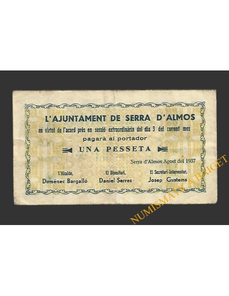 SERRA D'ALMOS (Tarragona) 1 pesseta 3 d'agost del 1937