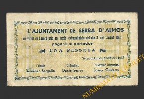 SERRA D'ALMOS (Tarragona) 1 pesseta 3 d'agost del 1937
