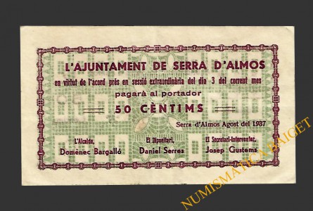 SERRA D'ALMOS (Tarragona) 50 cèntims 3 d'agost del 1937