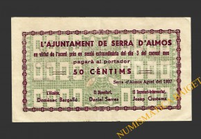 SERRA D'ALMOS (Tarragona) 50 cèntims 3 d'agost del 1937