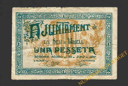 SEU D'URGELL, LA (Lleida) 1 pesseta 30 de juny del 1937