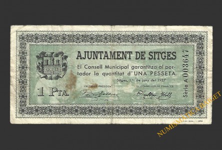 SITGES (Barcelona) 1 pesseta 1 de juny del 1937