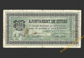 SITGES (Barcelona) 1 pesseta 1 de juny del 1937