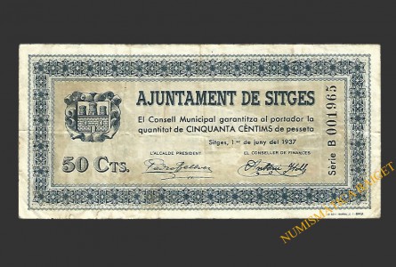 SITGES (Barcelona) 50 cèntims 1 de juny del 1937