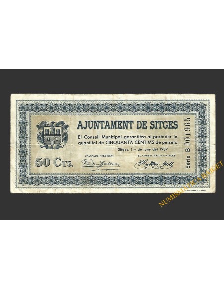 SITGES (Barcelona) 50 cèntims 1 de juny del 1937
