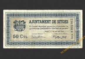 SITGES (Barcelona) 50 cèntims 1 de juny del 1937