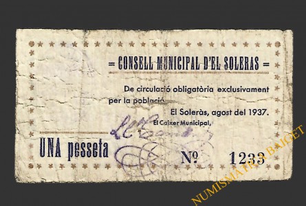 SOLERÀS, EL (Lleida) 1 pesseta agost del 1937