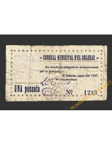 SOLERÀS, EL (Lleida) 1 pesseta agost del 1937