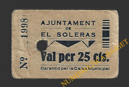 SOLERÀS, EL (Lleida) 25 cèntims 1937