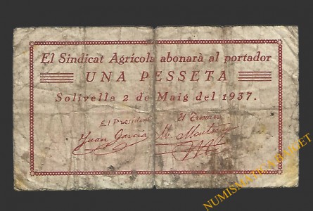 SOLIVELLA (Tarragona) 1 pesseta 2 de maig del 1937