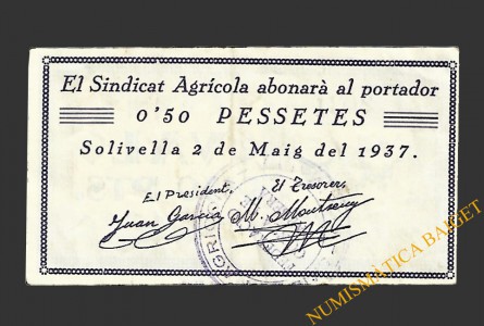 SOLIVELLA (Tarragona) 0'50 pessetes 2 de maig del 1937