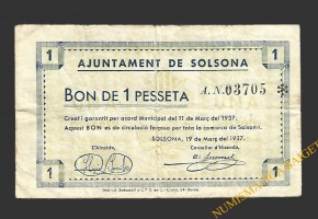SOLSONA (Lleida) 1 pesseta 19 de març del 1937