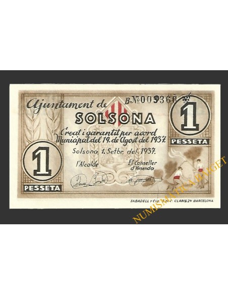 SOLSONA (Lleida) 1 pesseta 1 de setembre del 1937