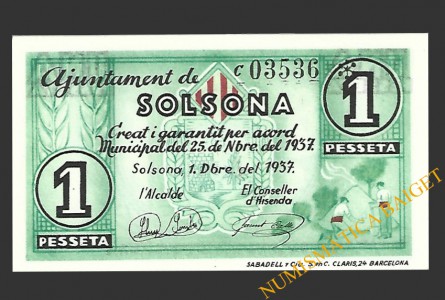 SOLSONA (Lleida) 1 pesseta 1 de desembre del 1937