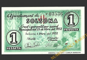 SOLSONA (Lleida) 1 pesseta 1 de desembre del 1937