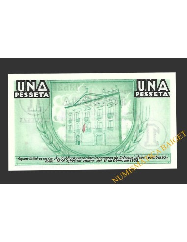 SOLSONA (Lleida) 1 pesseta 1 de desembre del 1937