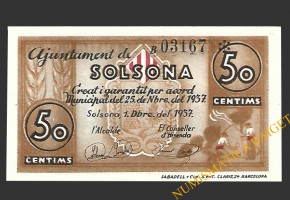 SOLSONA (Lleida) 50 cèntims 1 de desembre del 1937