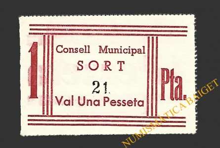 SORT (Lleida) 1 pesseta 1937 (2ª emissió)