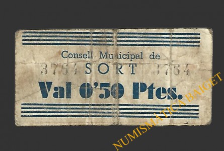 SORT (Lleida) 0'50 pessetes 1937 