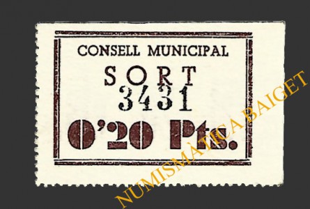 SORT (Lleida) 0'20 pessetes 1937 