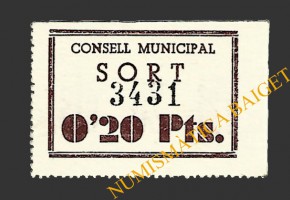 SORT (Lleida) 0'20 pessetes 1937 