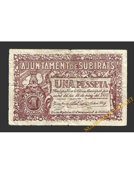 SUBIRATS (Barcelona)) 1 pesseta 16 de maig del 1937 