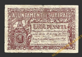 SUBIRATS (Barcelona)) 1 pesseta 16 de maig del 1937 