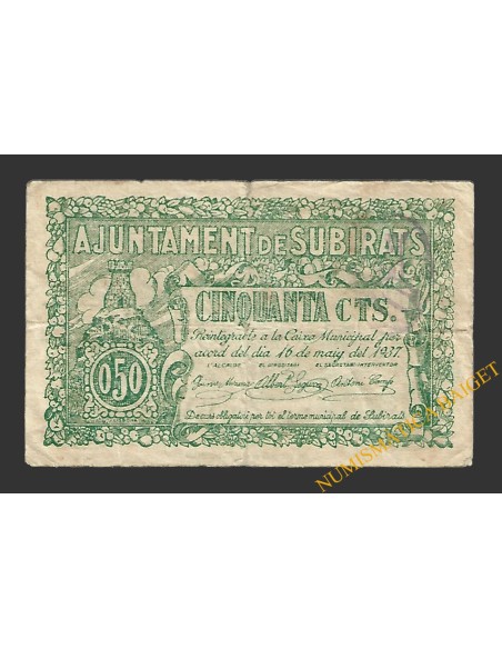 SUBIRATS (Barcelona)) 50 cèntims 16 de maig del 1937 